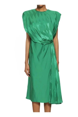 Jacquard Silk Draped Midi Dress