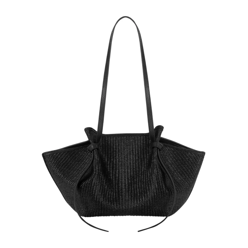 Yuzefi Women's Black Shopping Bags, One Size, Mochi Woven Raffia Tote Bag