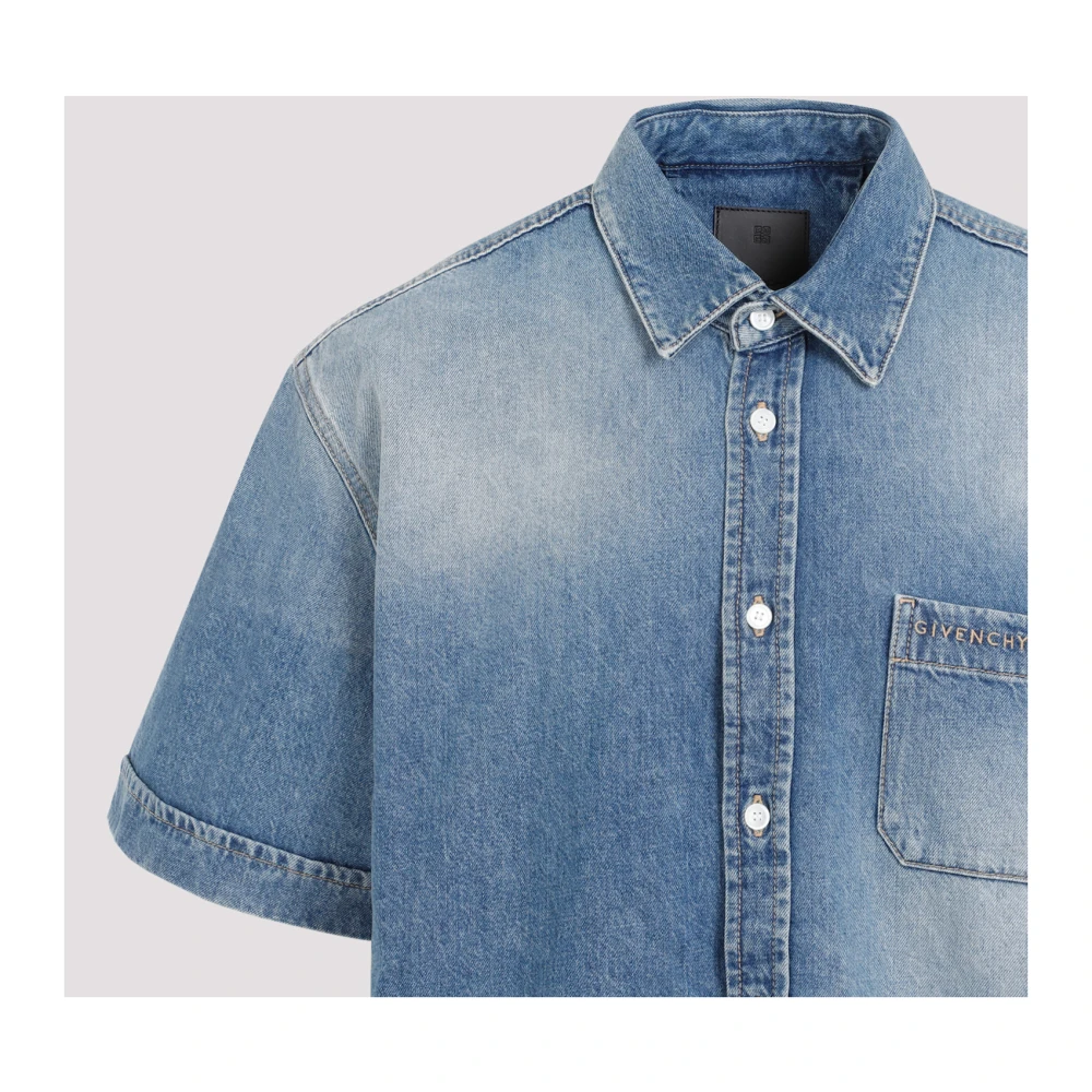 Givenchy Indigo Blue Katoenen Shirt met Korte Mouwen Blue Heren