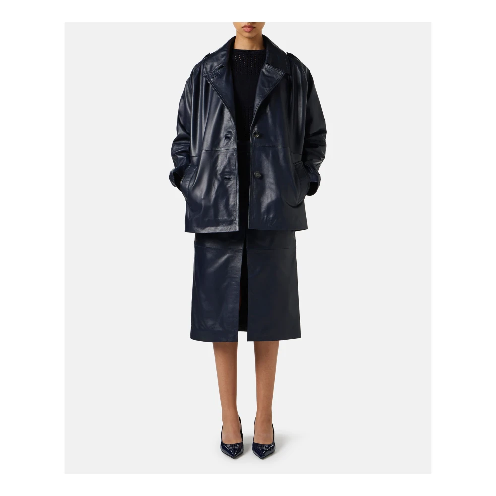 Iceberg Korte blauwe leren jas met Milano Italia logo Blue Dames