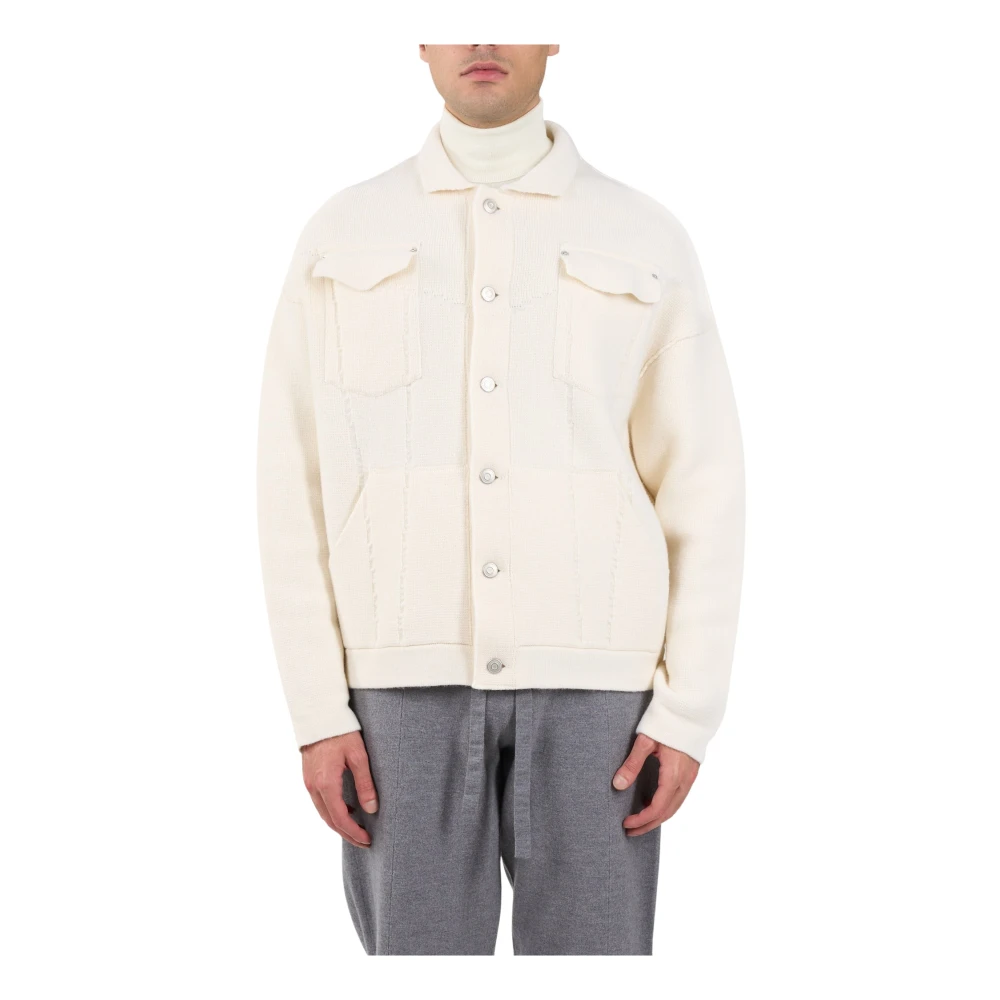 Roberto Collina Merino wollen jas met knopen White Heren