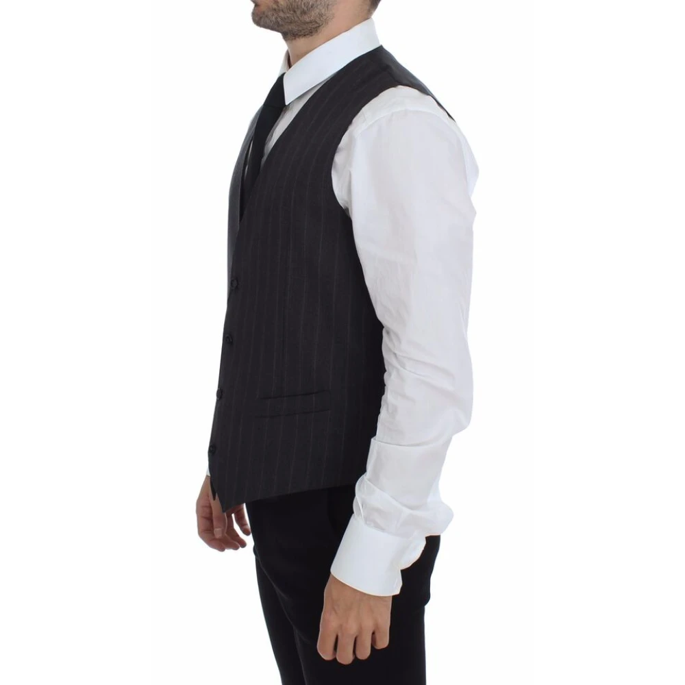 Dolce & Gabbana Gestreepte Grijze Vest MainLine Collectie Gray Heren