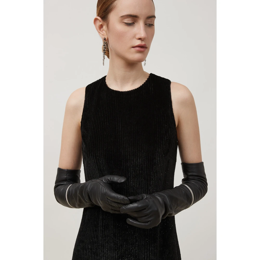 PESERICO Echte leren lange handschoenen Black Dames