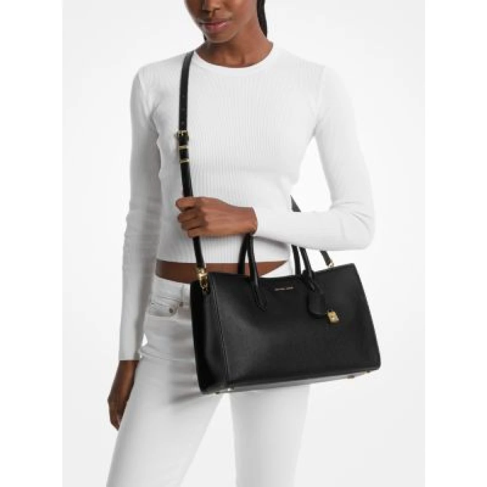 Michael Kors Scarlett Leren Satchel met Goudkleurige Hardware Black Dames