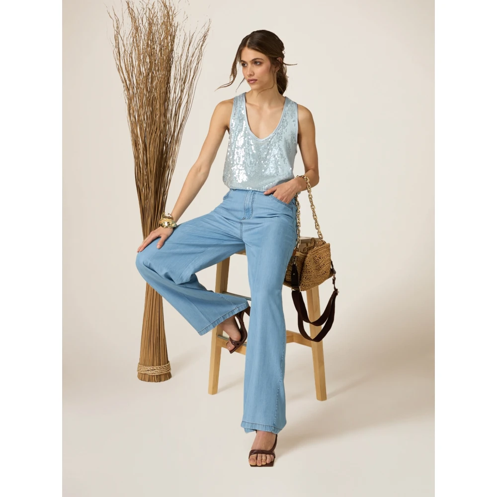 Oltre Tencel Palazzo Broek met Denim Effect Blue Dames