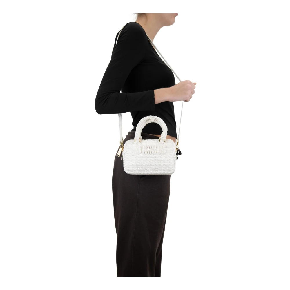 Miu Gehaakte schoudertas voor dames met leren details White Dames