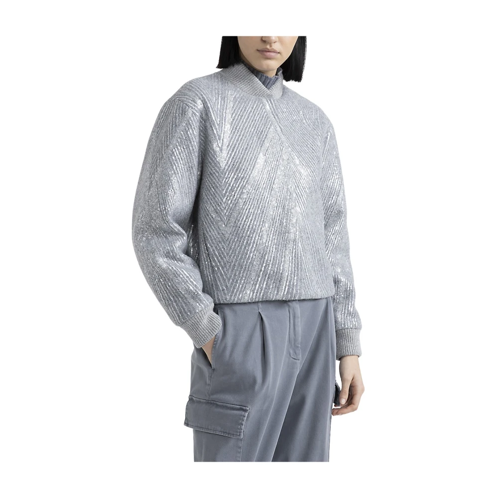 PESERICO Geborstelde wollen jas met paillettenborduursel Gray Dames