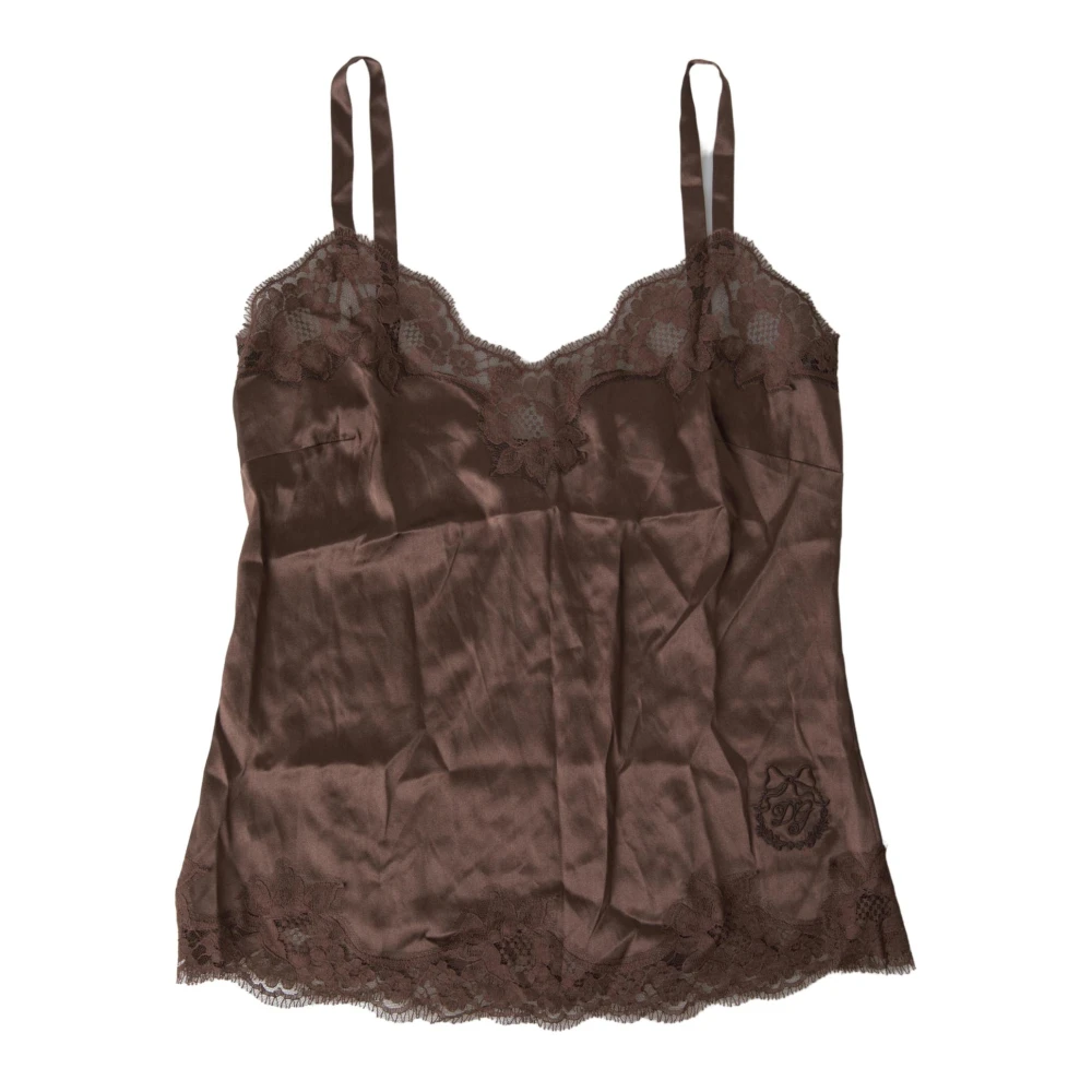 Dolce & Gabbana Women's Brown Silk Logo Camisole Top
