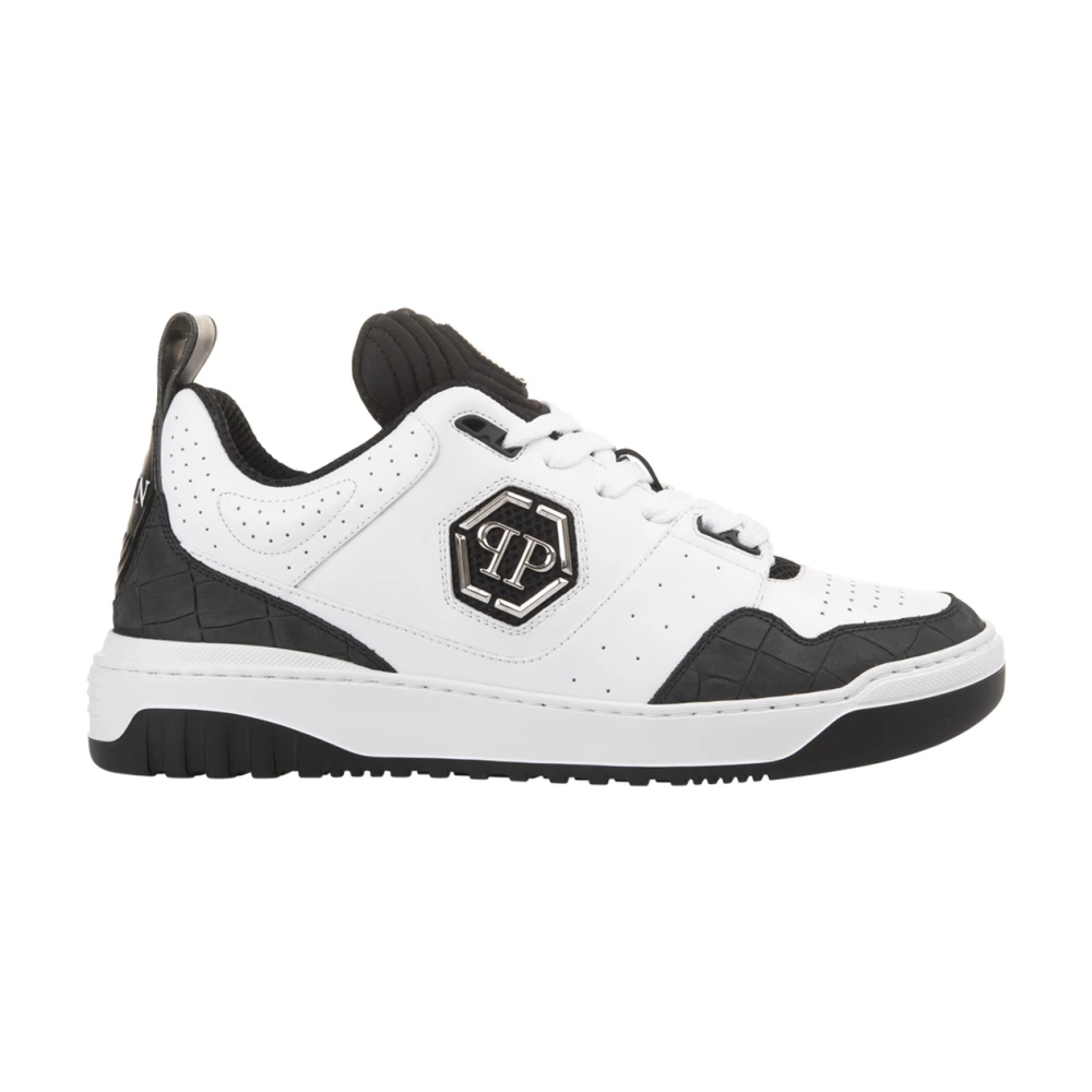 Philipp Plein Witte leren sneakers met hexagon patch Heren Schoenen Veelkleurig Multicolor