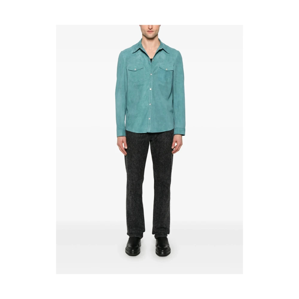 Salvatore Santoro Teal Blue Leren Western Jas Blue Heren