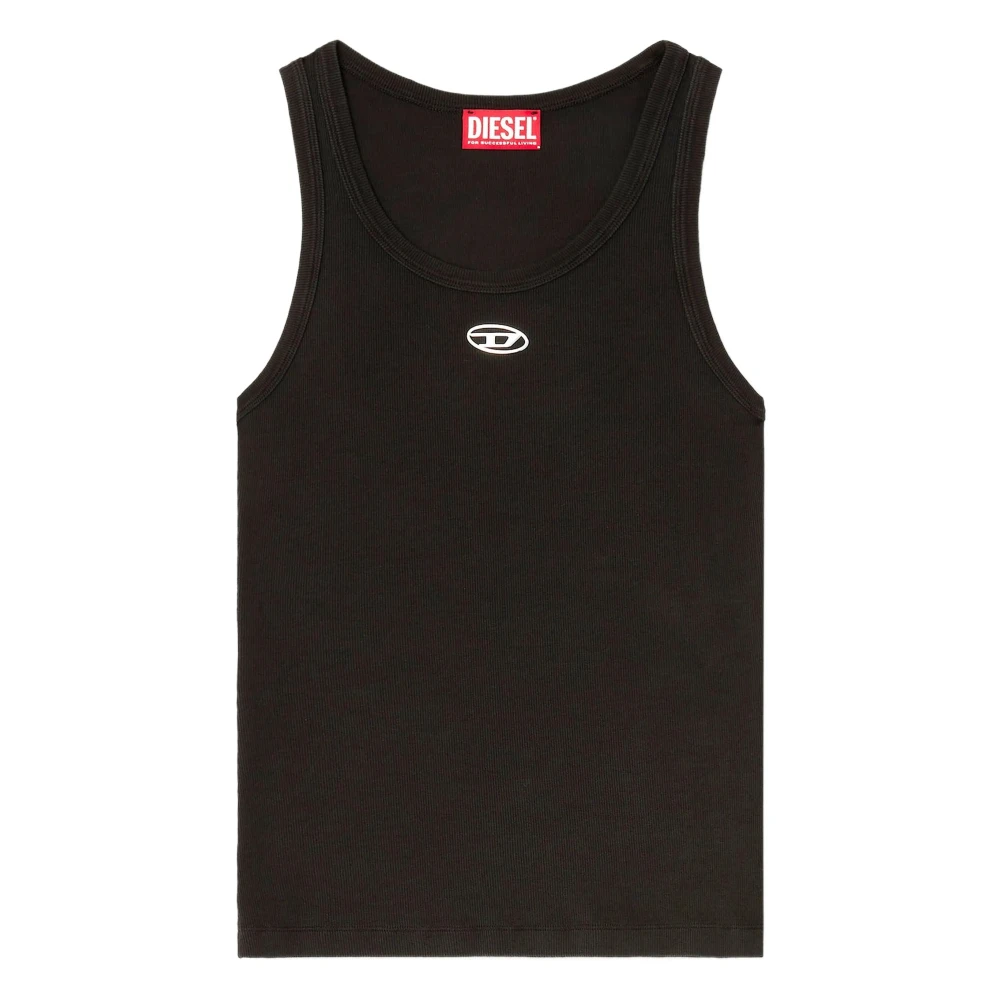 Diesel Women's Black Oval D Ribbed Tank Top - Sleeveless Tops - L - Tops