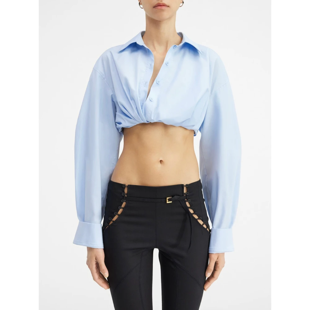 Jacquemus Blauwe Twisted Cropped Shirt met Gedrapeerde Taille Blue Dames