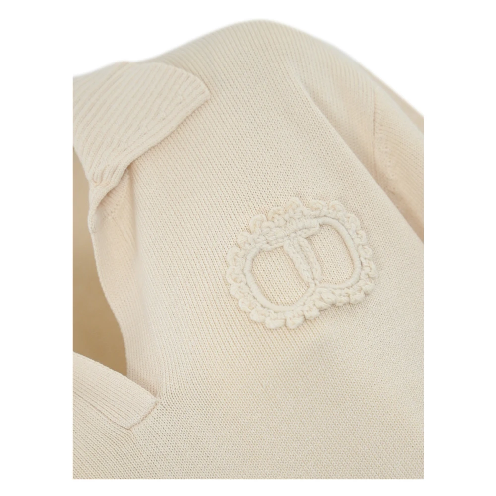 Twinset Katoenen V-hals trui met logopatch Beige Dames