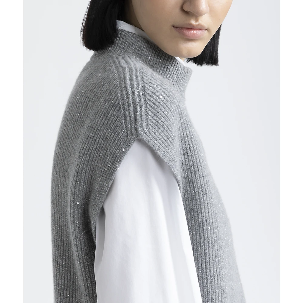 PESERICO Wol kasjmier lurex en pailletten cape Gray Dames