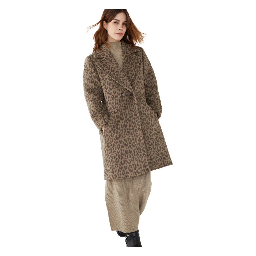 Iblues Animalier Jacquard Double-Breasted Jas Brown Dames