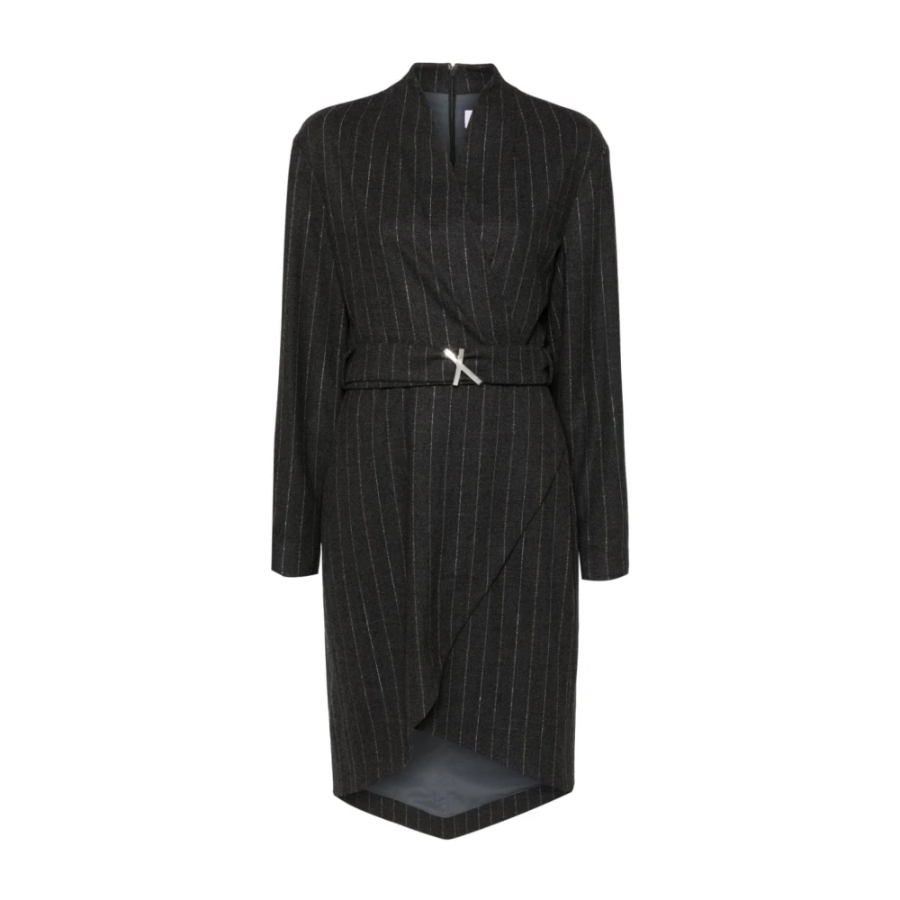 Genny Pinstripe Flannel Wrap Jurk Gray Dames
