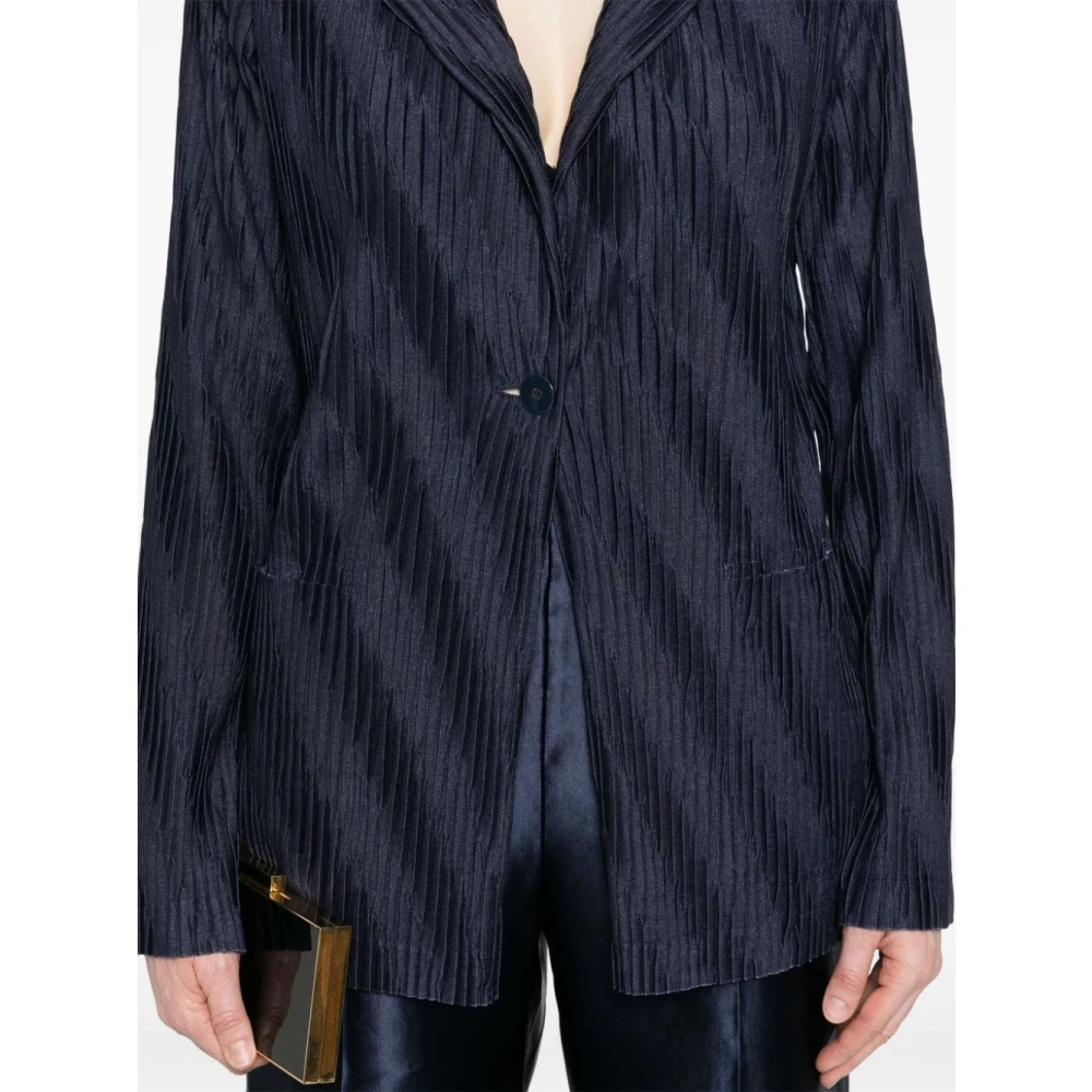 Giorgio Armani Blauwe Geplooide Jersey Jas Blue Dames