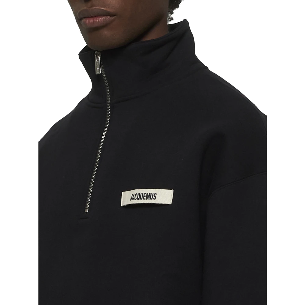 Jacquemus Zwarte Staande Kraag Sweater Black Heren