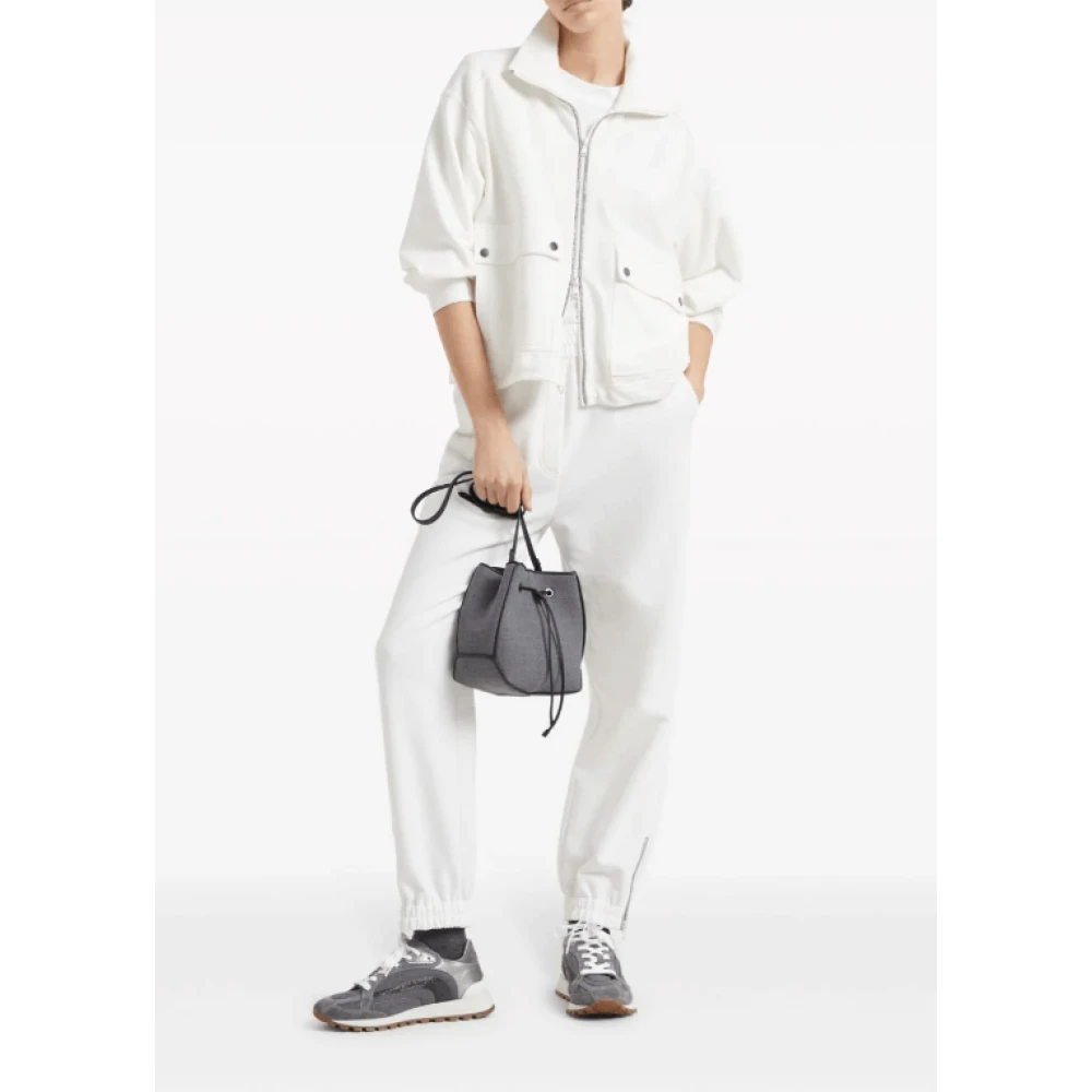 BRUNELLO CUCINELLI Witte Katoenen Track Broek White Dames