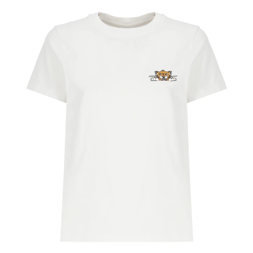 Kenzo Wit Katoenen T-shirt met Bedrukt Logo White Dames