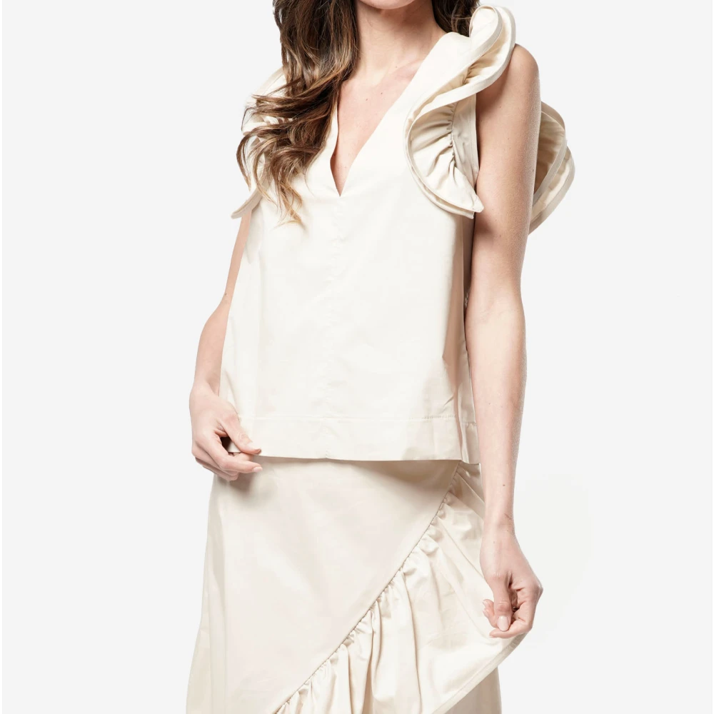 Kaos Geometrische Ruches Blouse White Dames