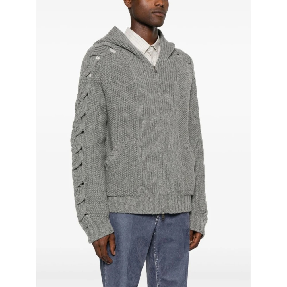 ETRO Wollen trui met capuchon en kabelbreisel Gray Heren