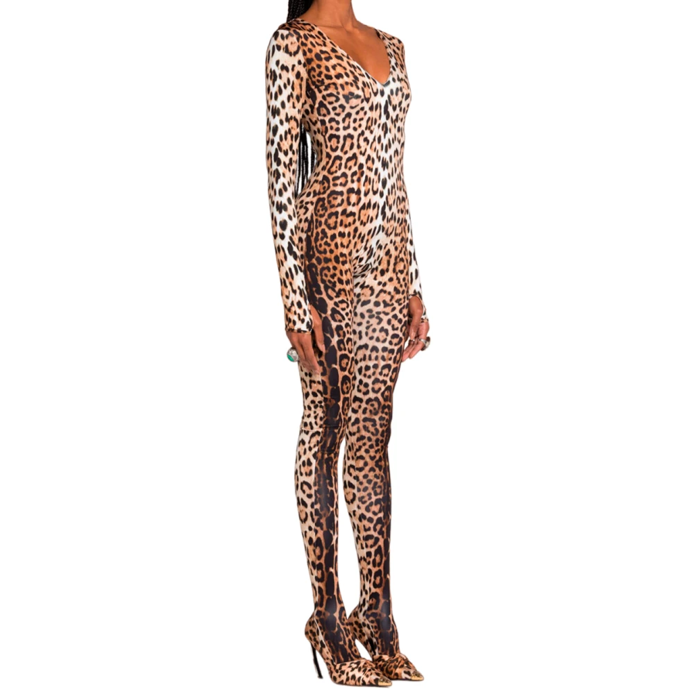 Roberto Cavalli Elegant Jaguar Print Jumpsuit Beige Dames
