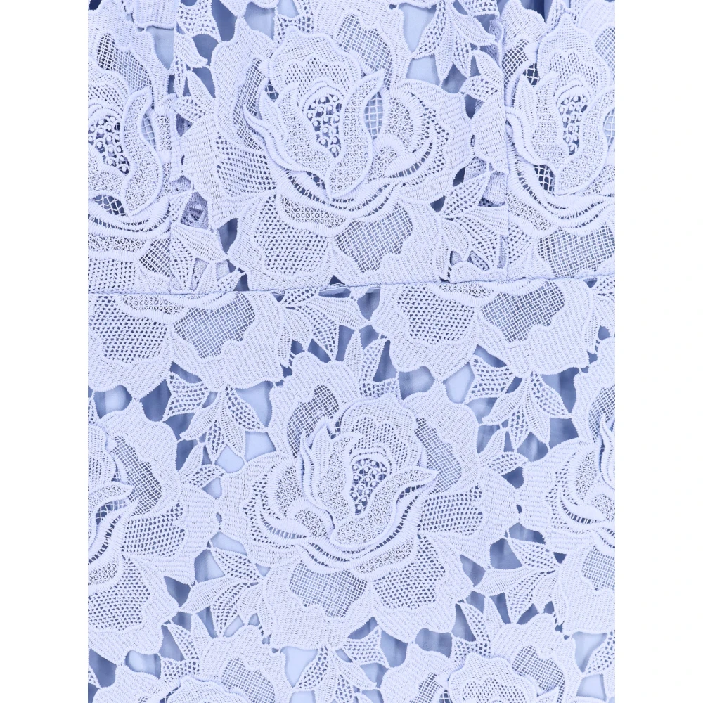 Self Portrait Bloemen Kant Geborduurde Korte Mouw Jurk Blue Dames