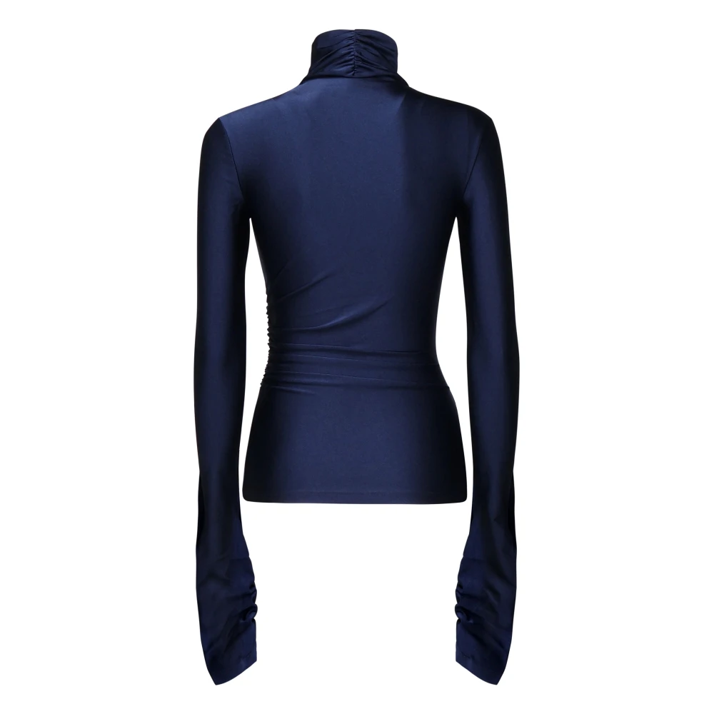 Andamane Blauwe Gedrapeerde Hoge Hals Trui Blue Dames