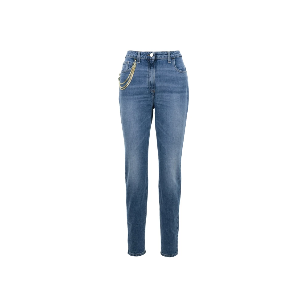 Elisabetta Franchi Skinny Jeans met Rits en Knoop Blue Dames