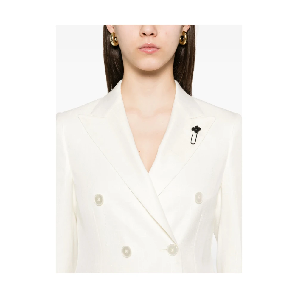 Lardini Beige Double-Breasted Jas met Splitmanchetten White Dames