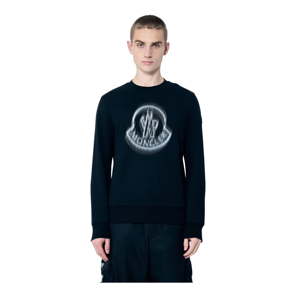 Moncler Katoenen Jersey Logo Print Sweatshirt Black Heren