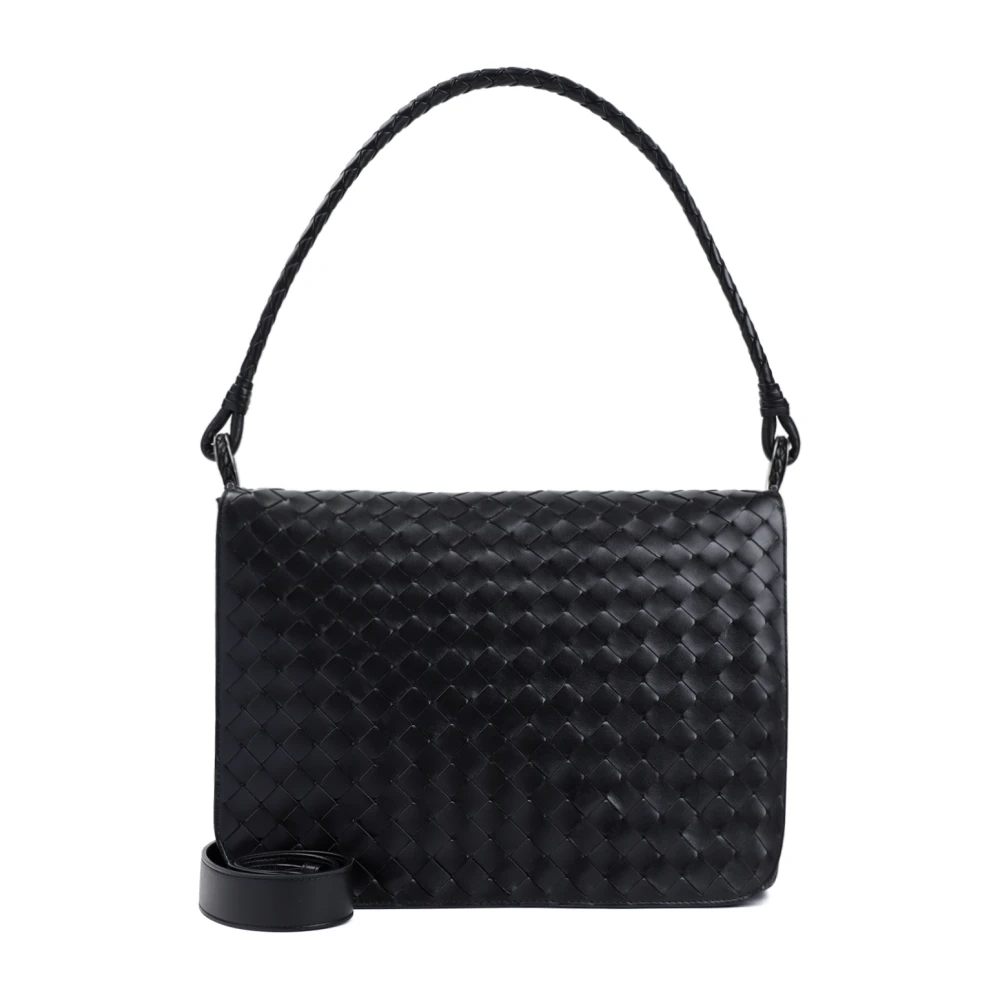 Bottega Veneta Zwart Zilver Intrecciato Wing Tas Black Heren