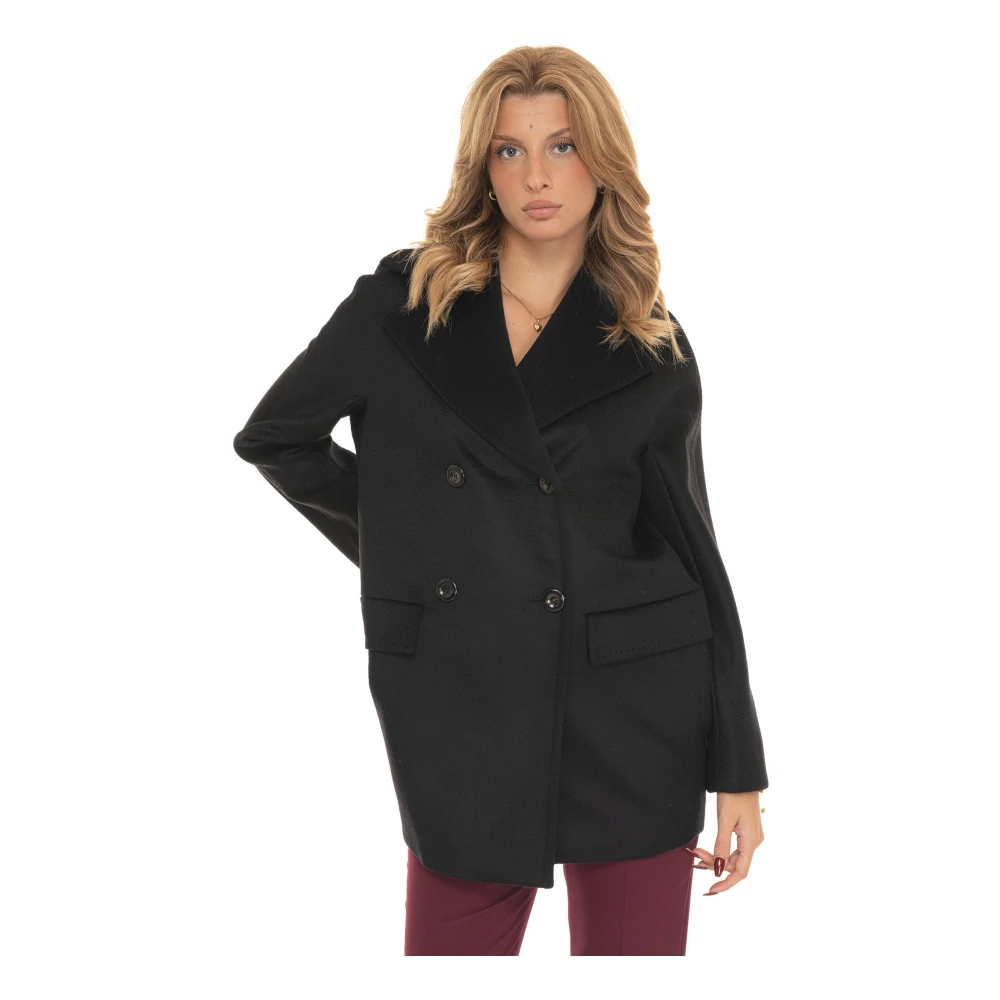 Max Mara Studio Kent jas met dubbele rij knopen Black Dames