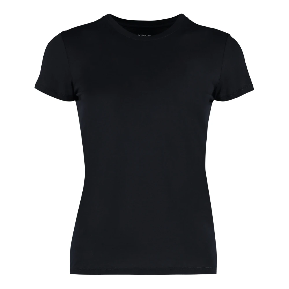 Vince Geribbelde Katoenen Crew-Neck T-shirt Black Dames