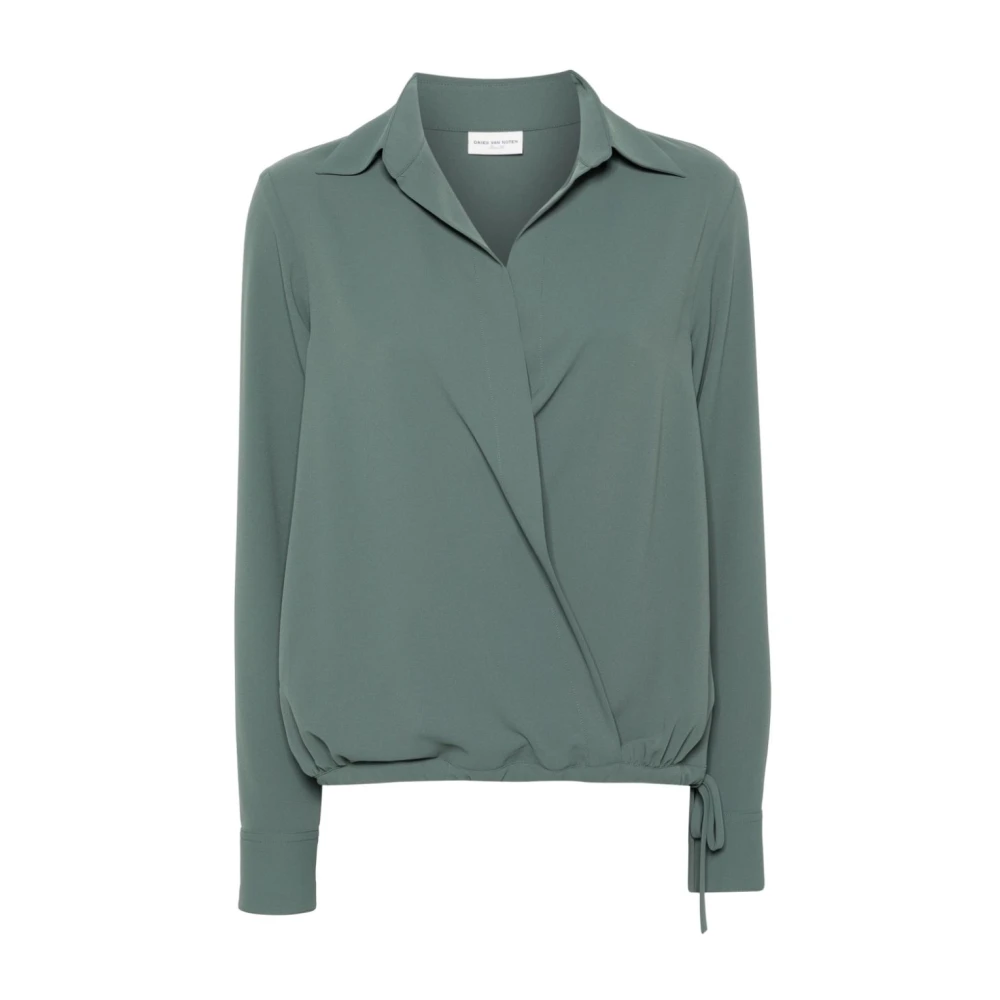 Dries Van Noten Shirt met Wikkelvoorkant en Koordjes Green