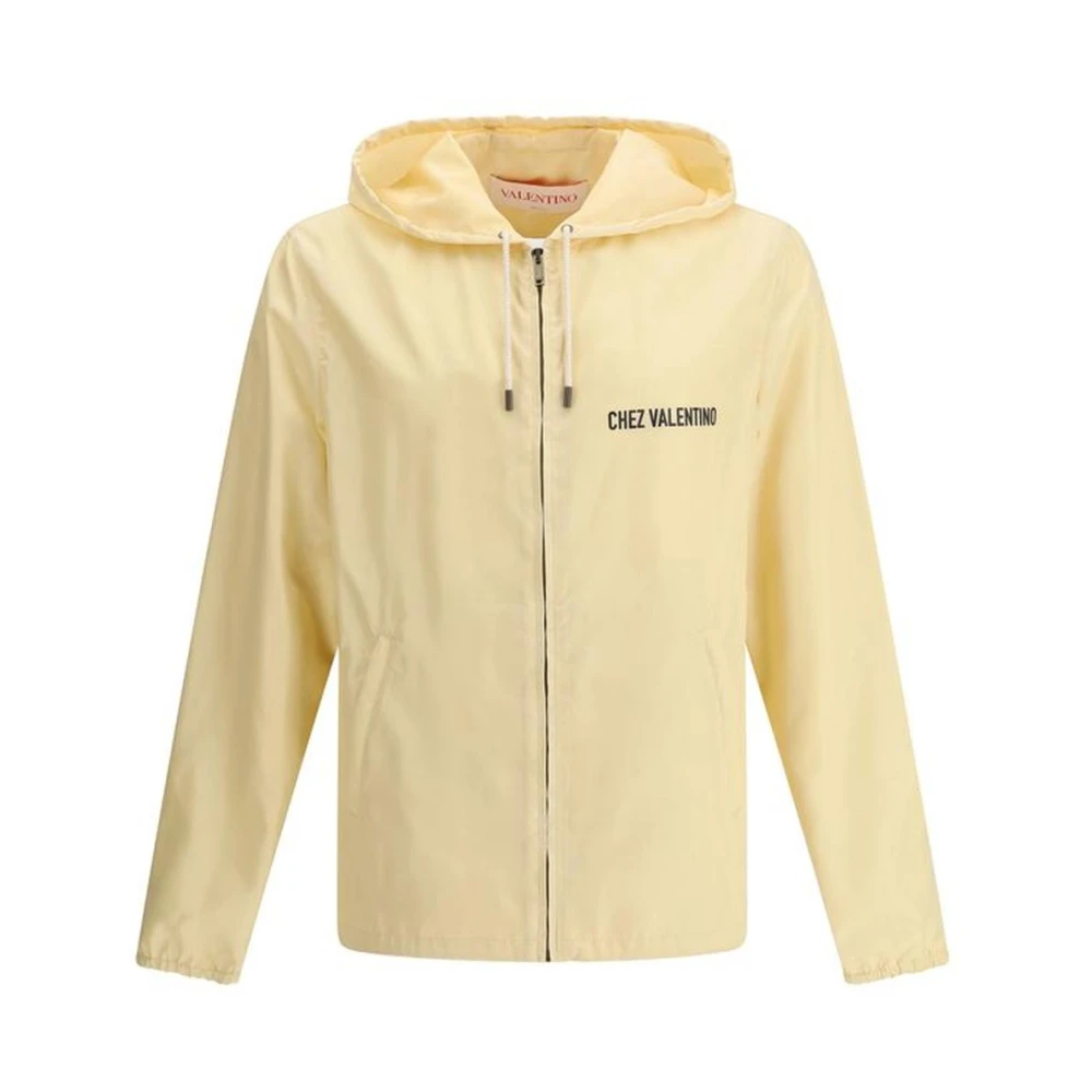 Valentino Garavani Roomkleurige Jas met Rits Capuchon Beige Heren