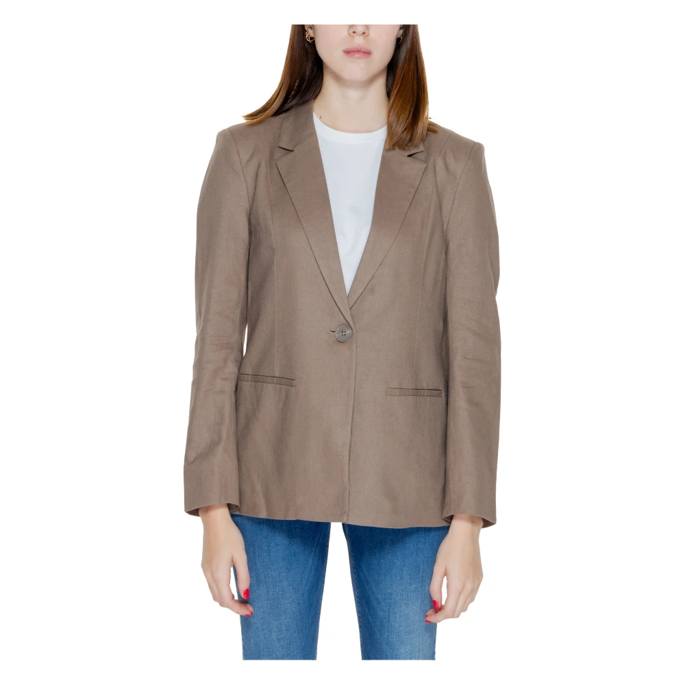 Only Bruine Linnen-Blend Blazer met Zakken Brown Dames