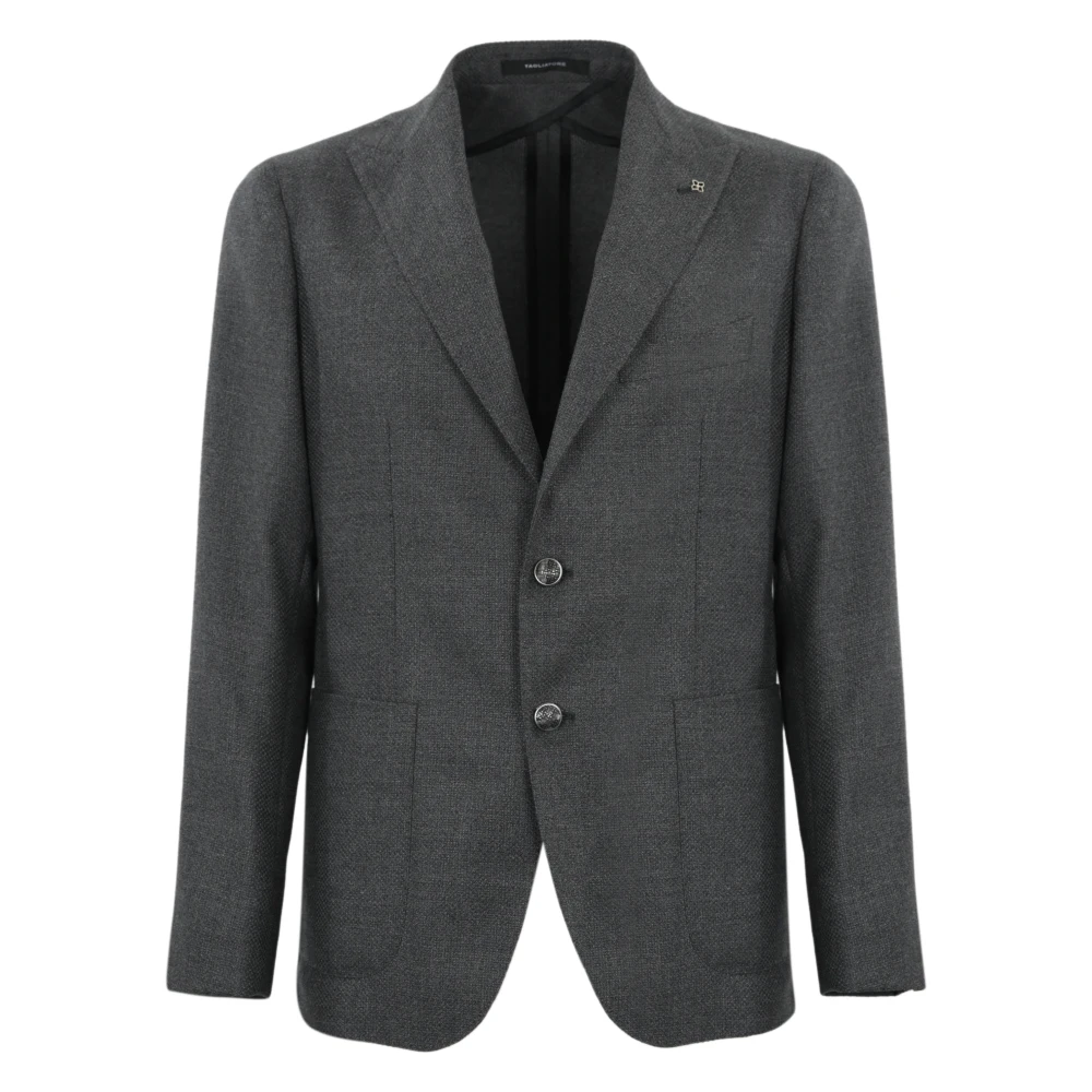 Tagliatore Grijze Wollen Jas Lange Mouw V-Hals Gray Heren