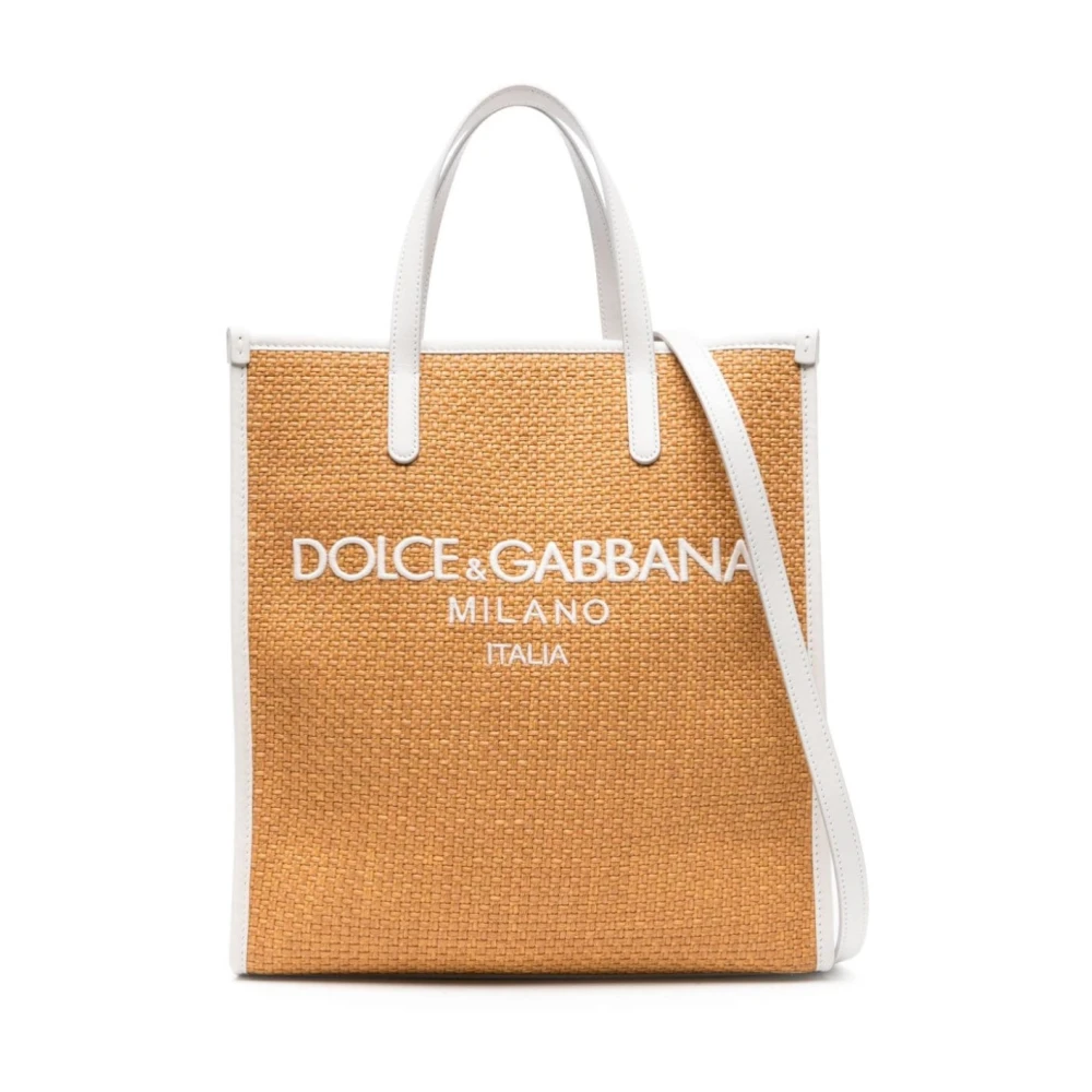 Dolce & Gabbana Intreccio Raffia Shopping Tas in Honing Latte Brown Dames