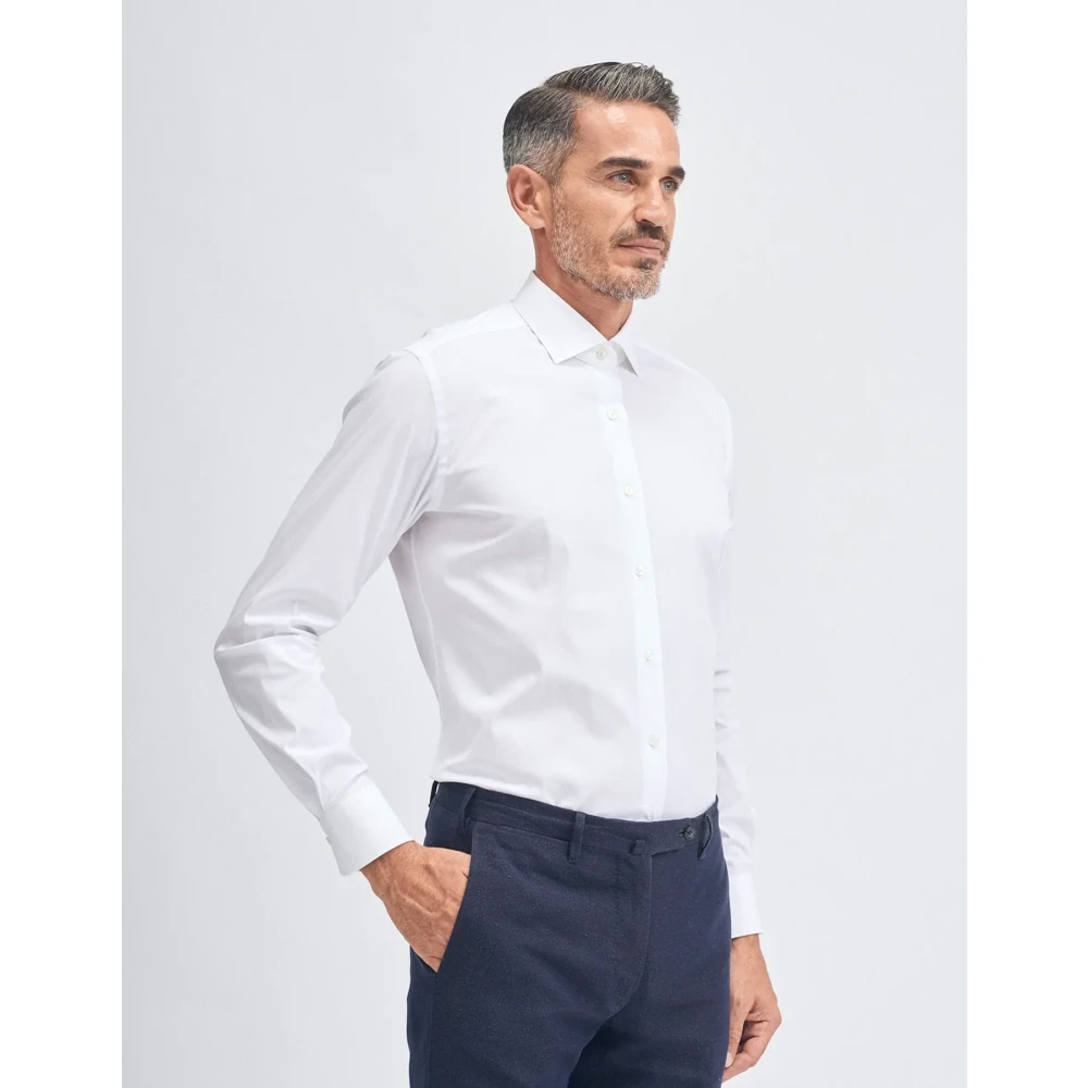 Xacus Klassieke Katoenen Stretch Overhemd Lange Mouw White Heren