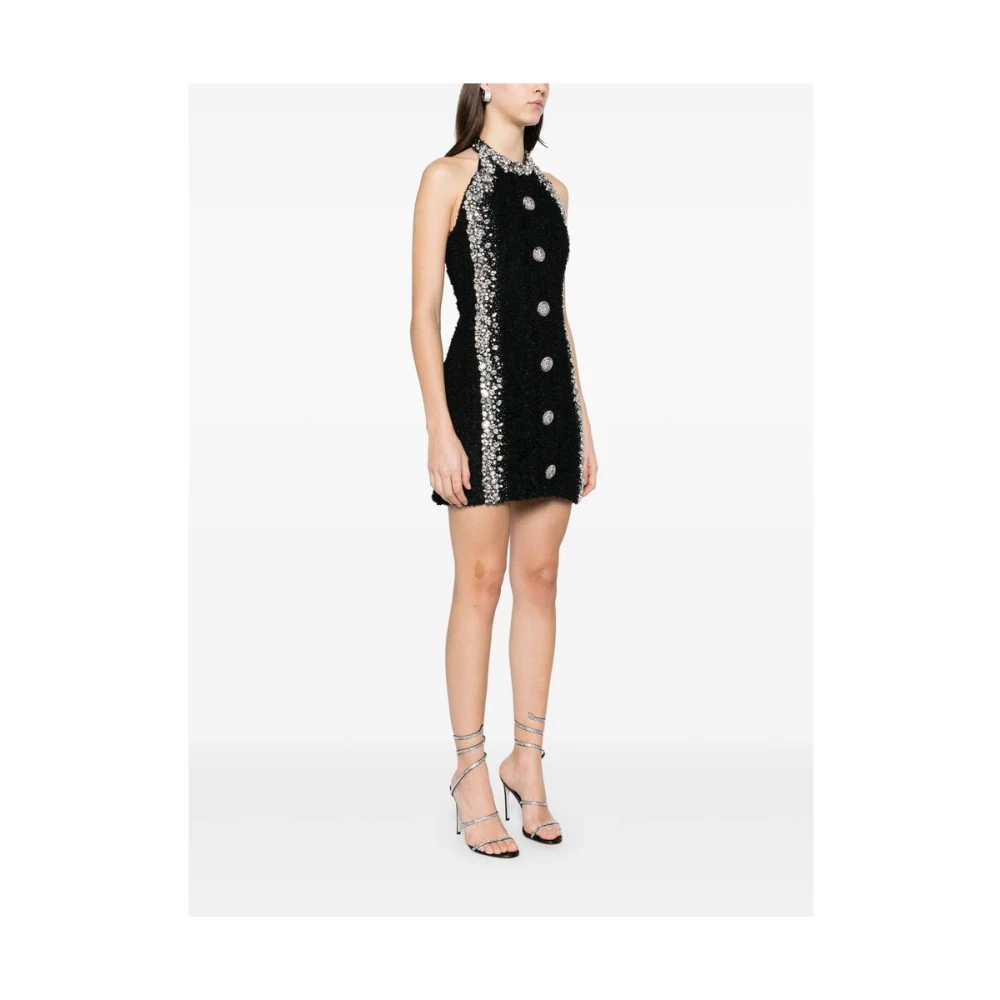 Balmain Zwarte Open Rug Jurk Black Dames