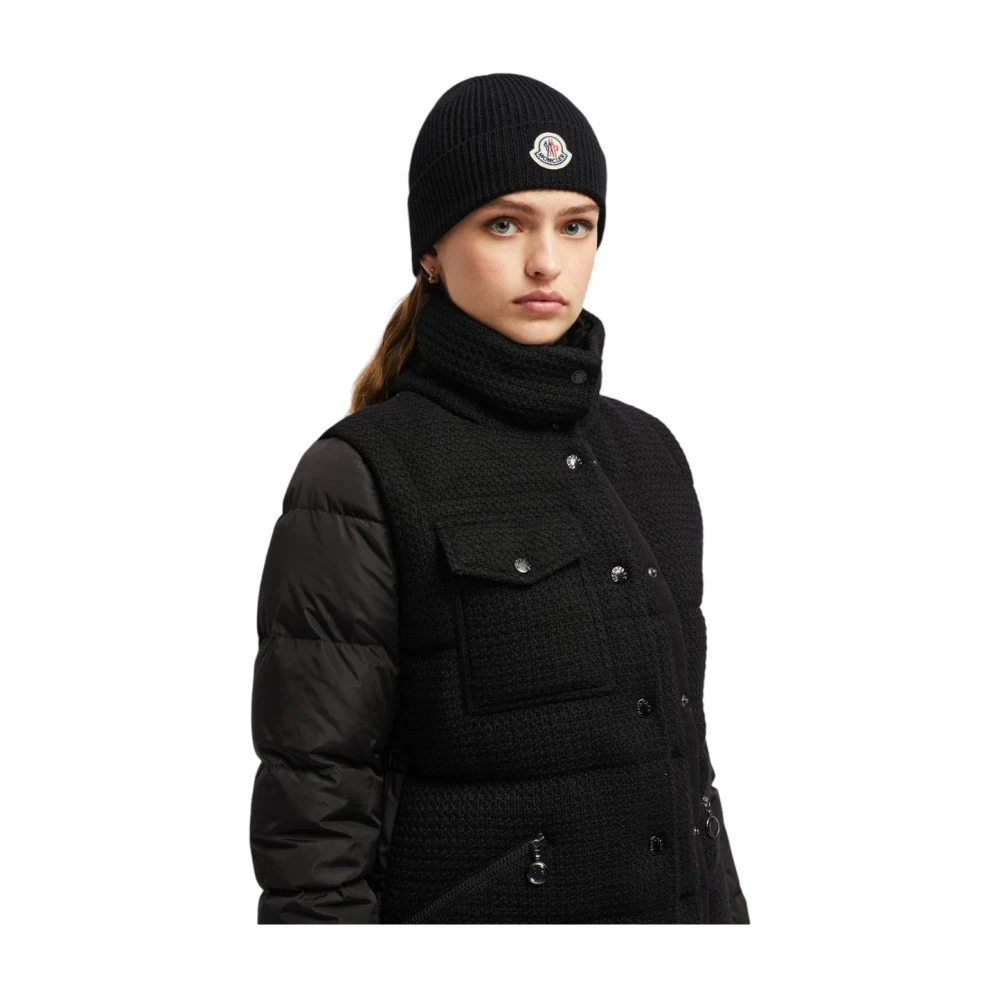 Moncler Zwarte Wol Ribgebreide Muts Black Heren