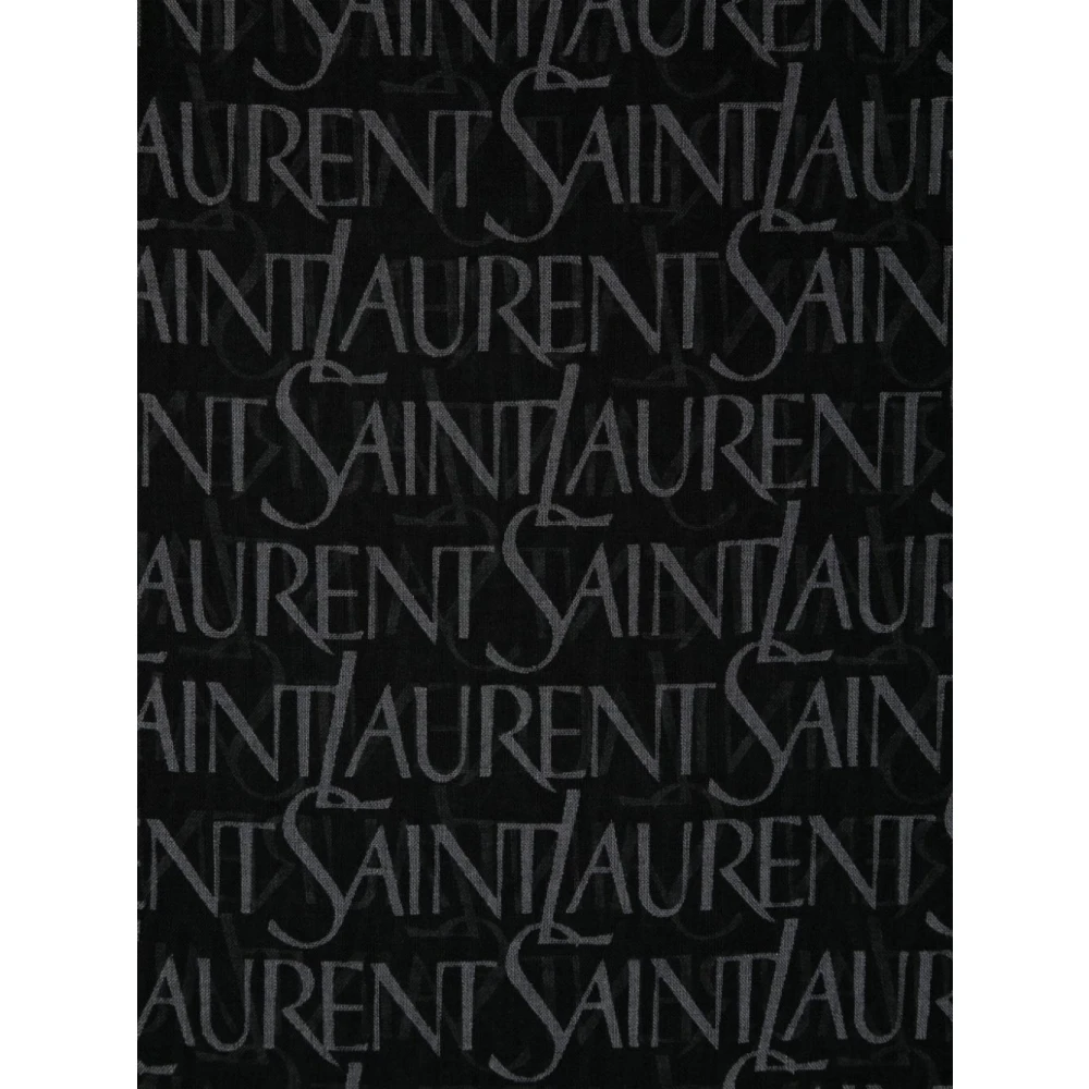 Saint Laurent Zwart Kaasdoek Sjaal met Logopatroon Black Dames