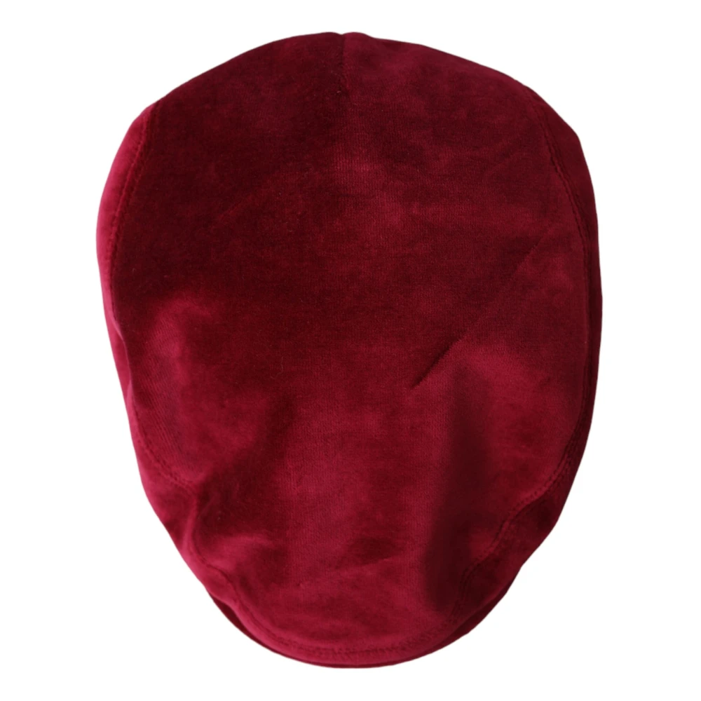Dolce & Gabbana Maroon Velvet Cotton Newsboy Cap Red Heren