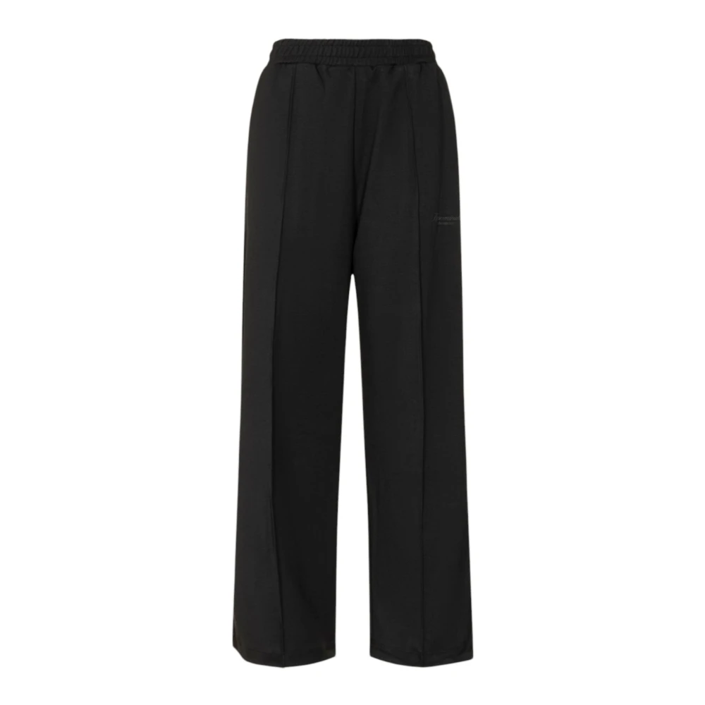 Hinnominate Women's Black Wide Trousers, Xs, Pantalone In Viscosa Con Nervature Davanti