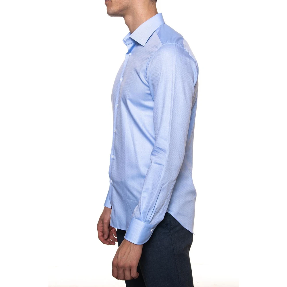 Càrrel Italiaanse Hals Micro Print Overhemd Blue Heren