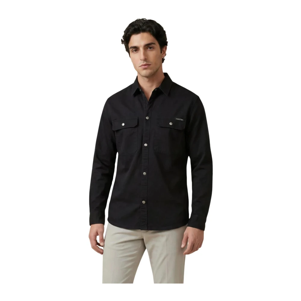 Calvin Klein Jeans Men's Black Classic Long Sleeve Button-Up Shirt With Front Pockets
