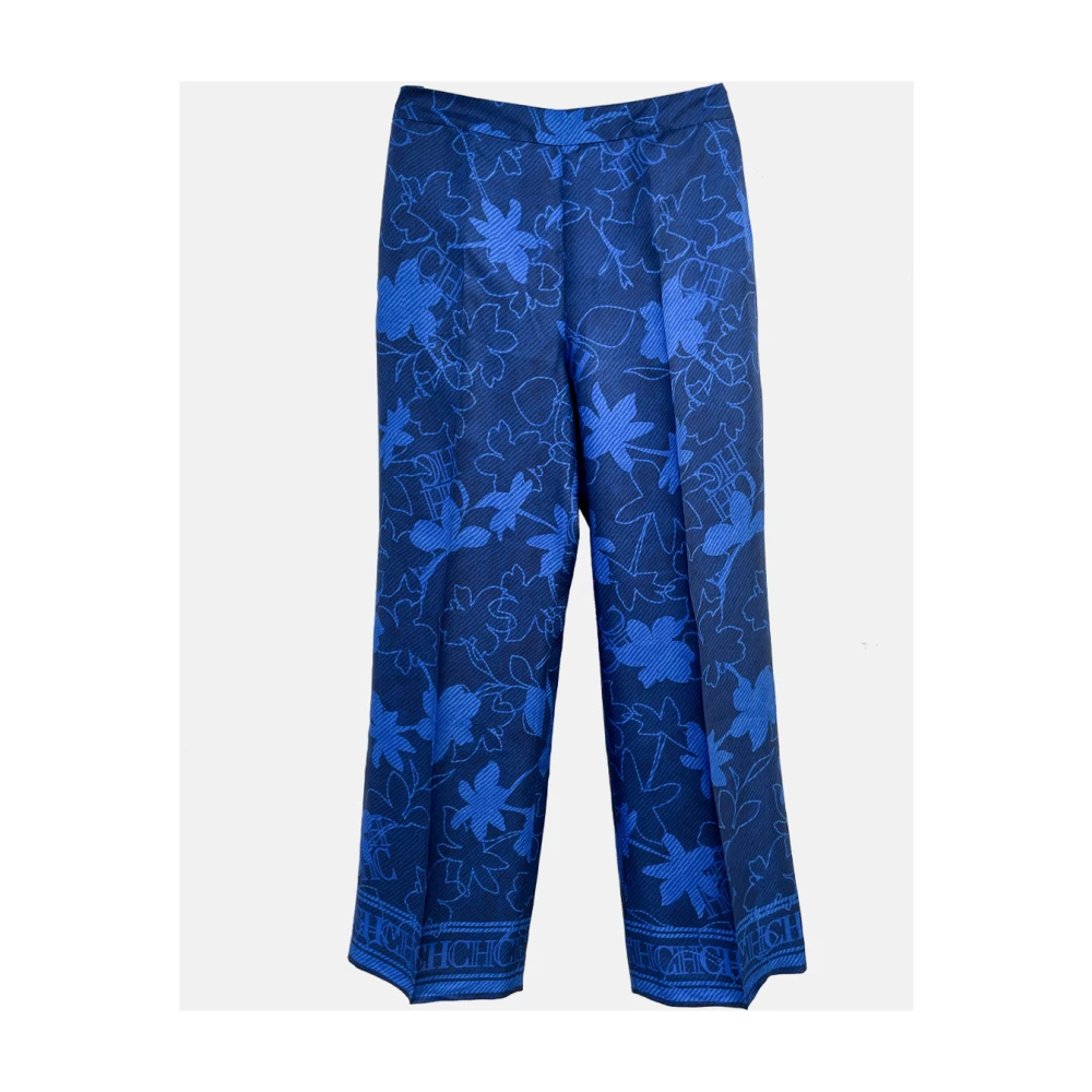 Carolina Herrera Bloemen zijden rechte broek blauw Blue Dames