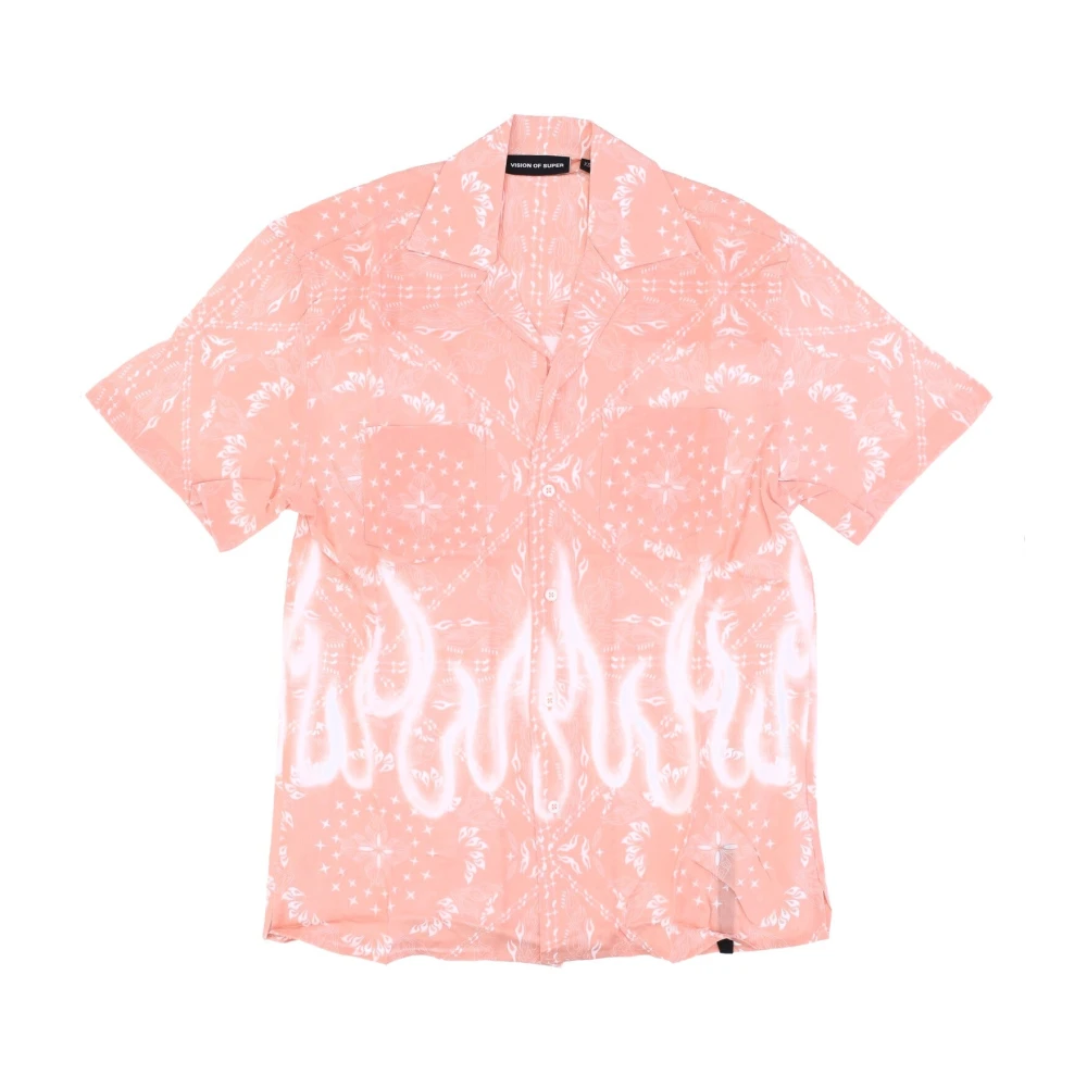Vision OF Super Flames Bandana Print Short Sleeve Shirt Pink Heren